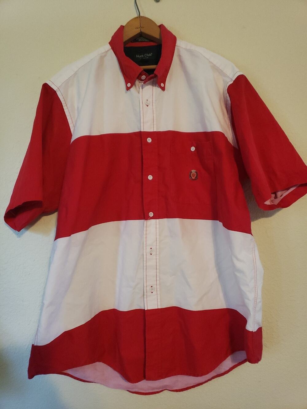 Vintage Hunt Club Striped Button Up Shirt Red White color blocking Men's XL
